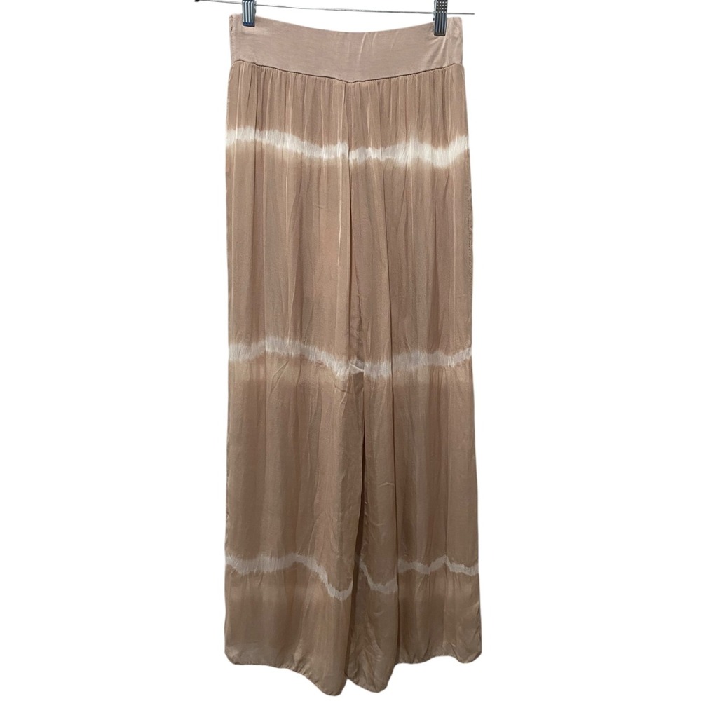Baci Italy Lagenlook 100% Silk Palazzo Pants Sz S/M Pull On Beige Boho Festival